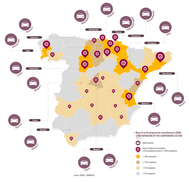 Map of car and components manufacturers OEMs